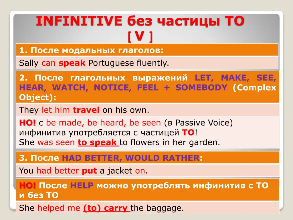 infinitive to v 1 sally can speak portuguese