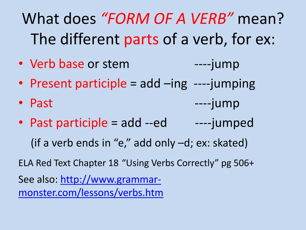 what does form of a verb mean the different parts