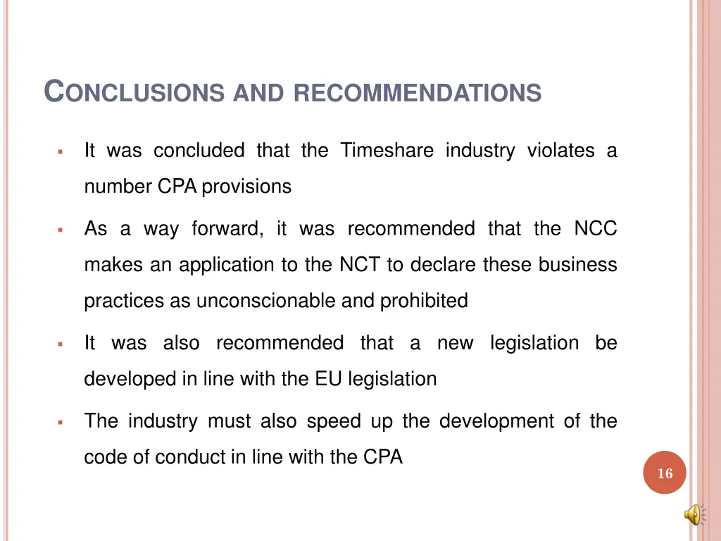 c onclusions and recommendations
