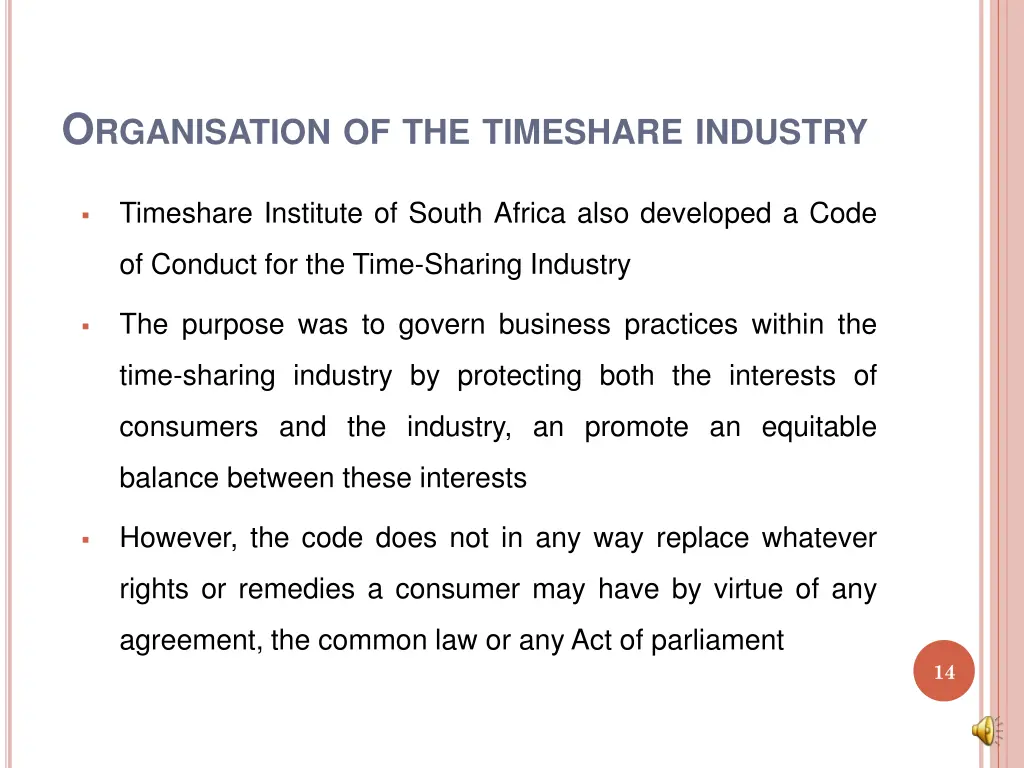 o rganisation of the timeshare industry