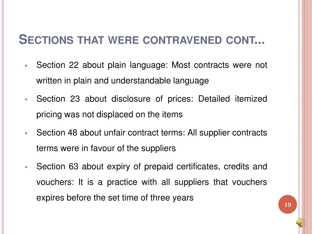 s ections that were contravened cont