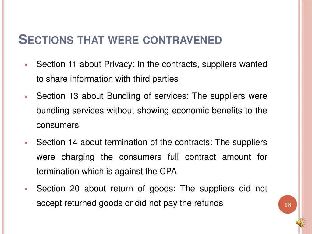 s ections that were contravened