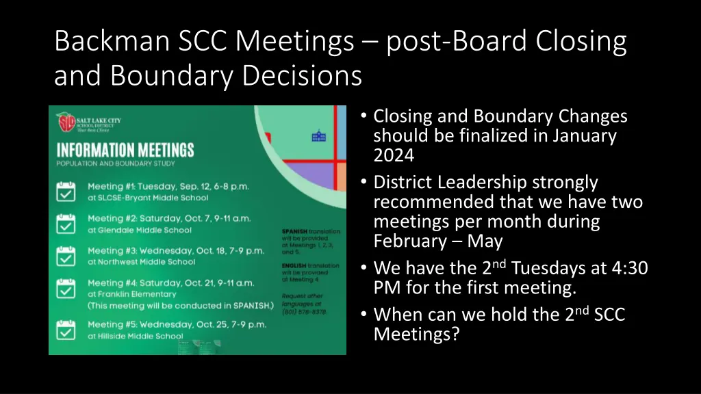 backman scc meetings post board closing