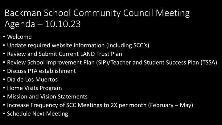 backman school community council meeting agenda