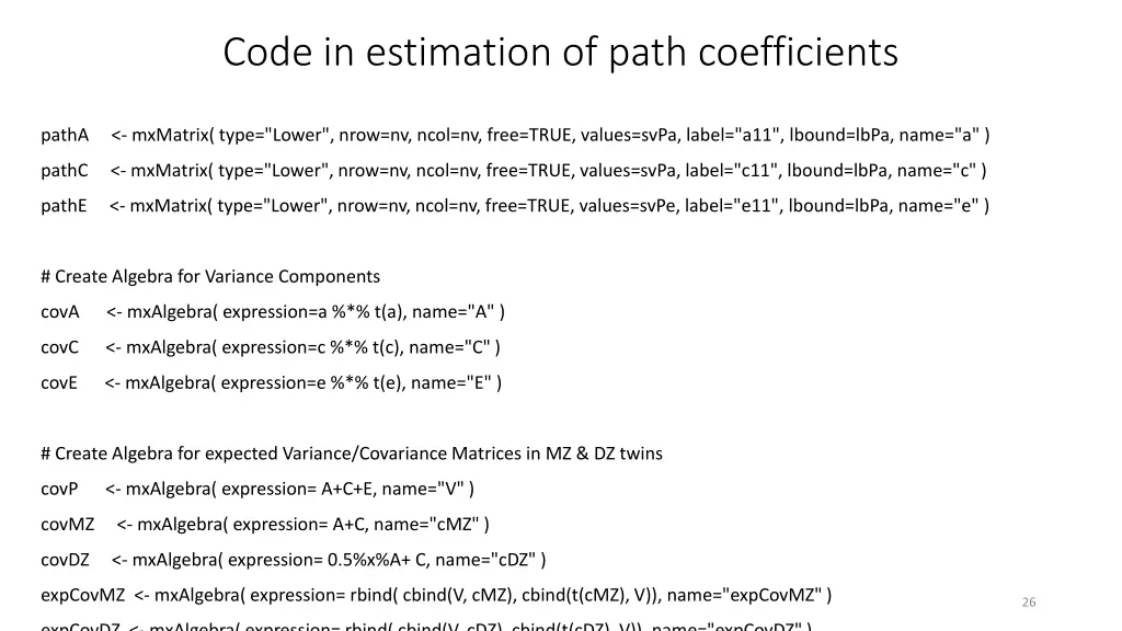 code in estimation of path coefficients