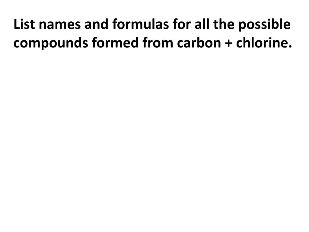list names and formulas for all the possible
