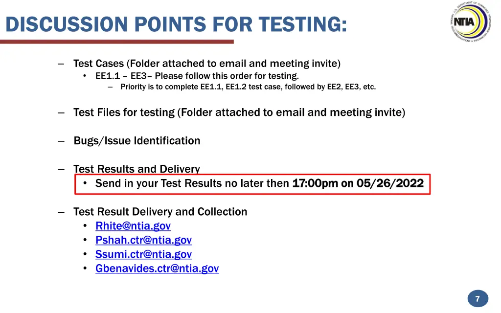 discussion points for testing