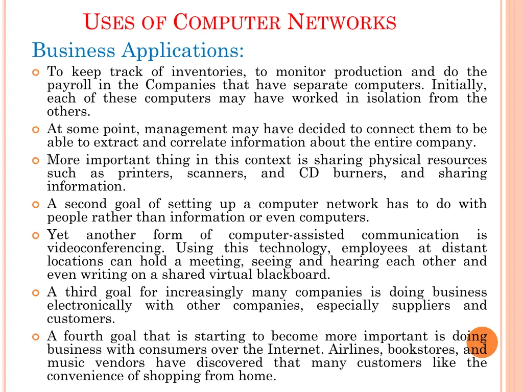 u ses of c omputer n etworks business