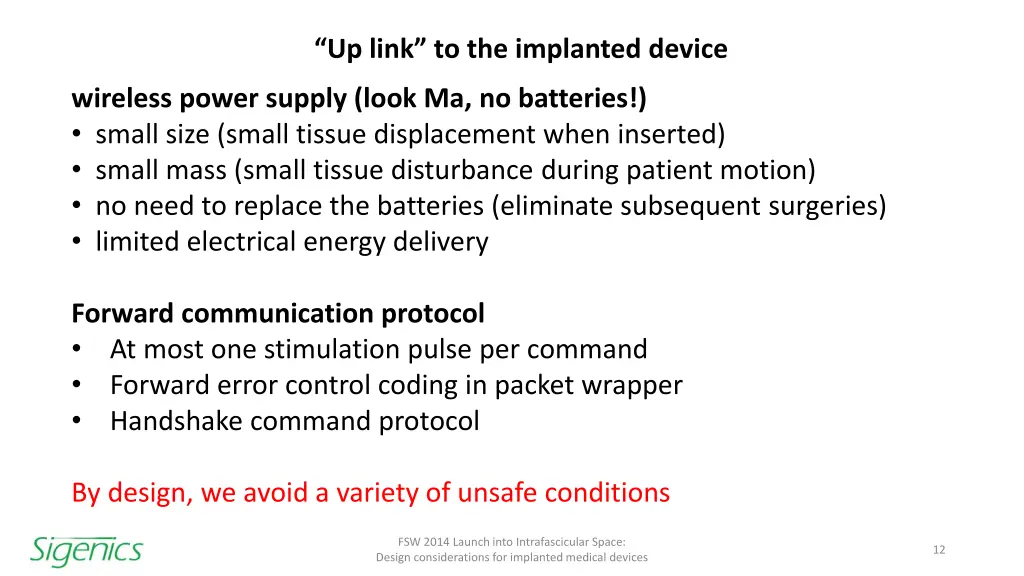 up link to the implanted device