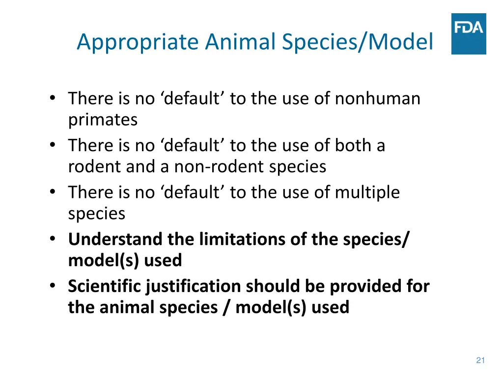 appropriate animal species model