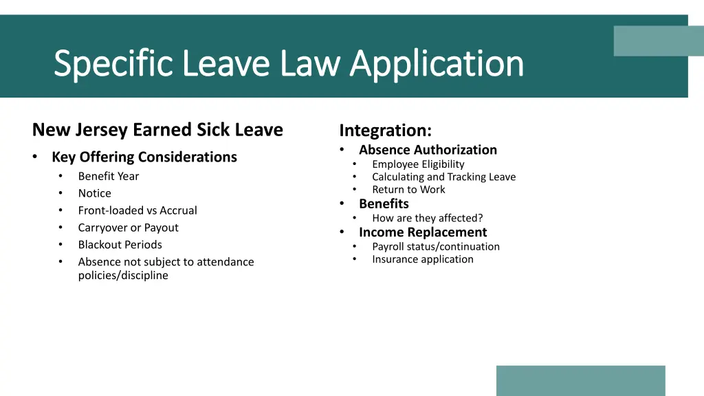 specific leave law application specific leave
