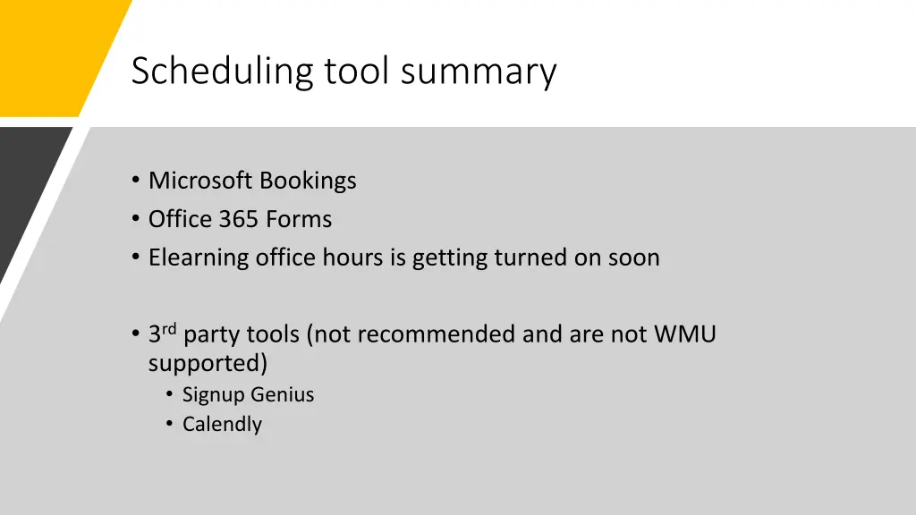 scheduling tool summary