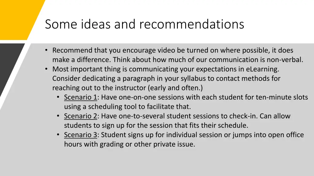 some ideas and recommendations