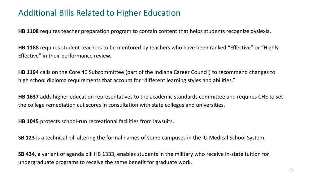 additional bills related to higher education