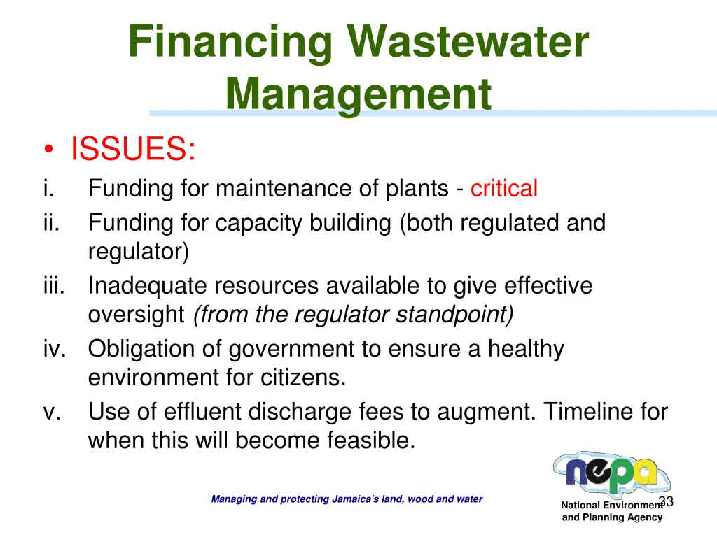 financing wastewater management issues i funding