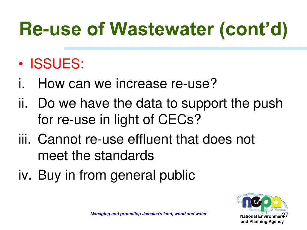 re use of wastewater cont d