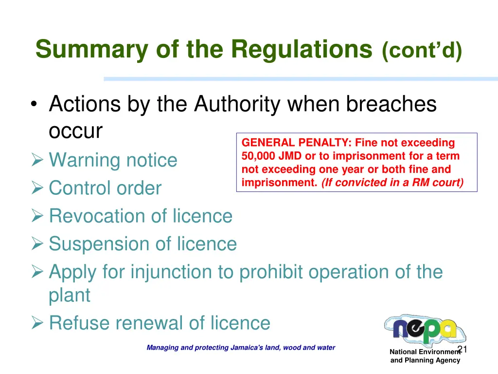 summary of the regulations cont d 11