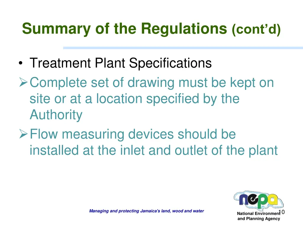 summary of the regulations cont d