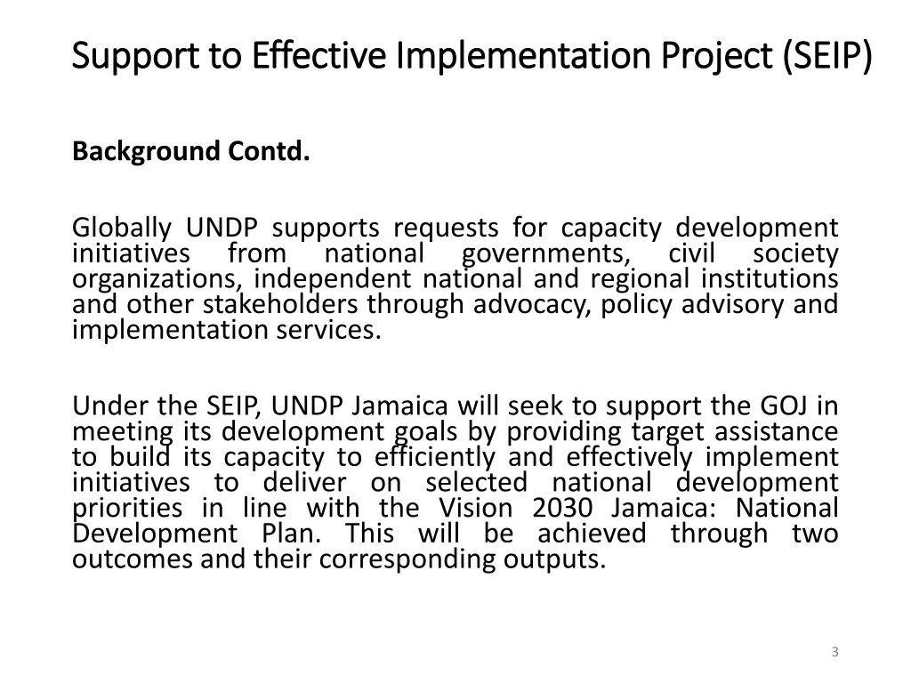 support to effective implementation project seip