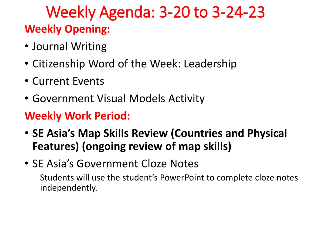 weekly agenda 3 weekly agenda 3 20 to 3 weekly