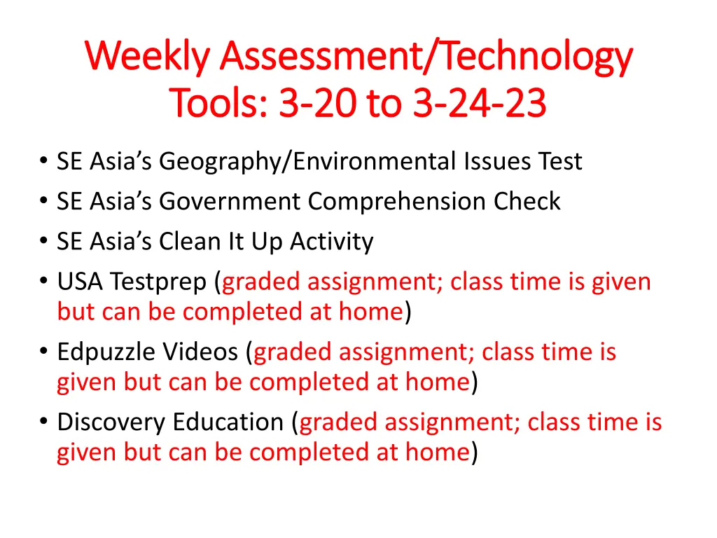 weekly assessment technology weekly assessment