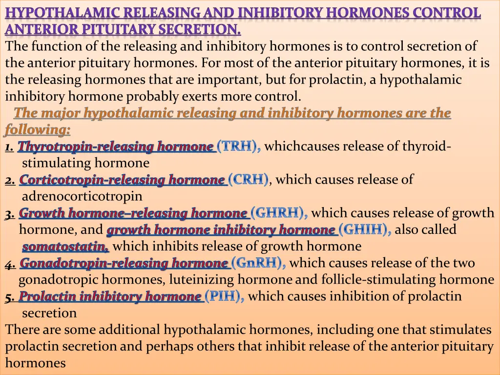 hypothalamic releasing and inhibitory hormones 1