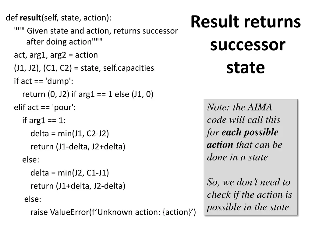 result returns successor state