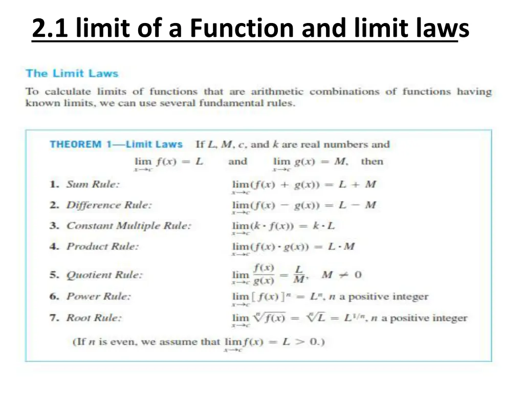2 1 limit of a function and limit laws