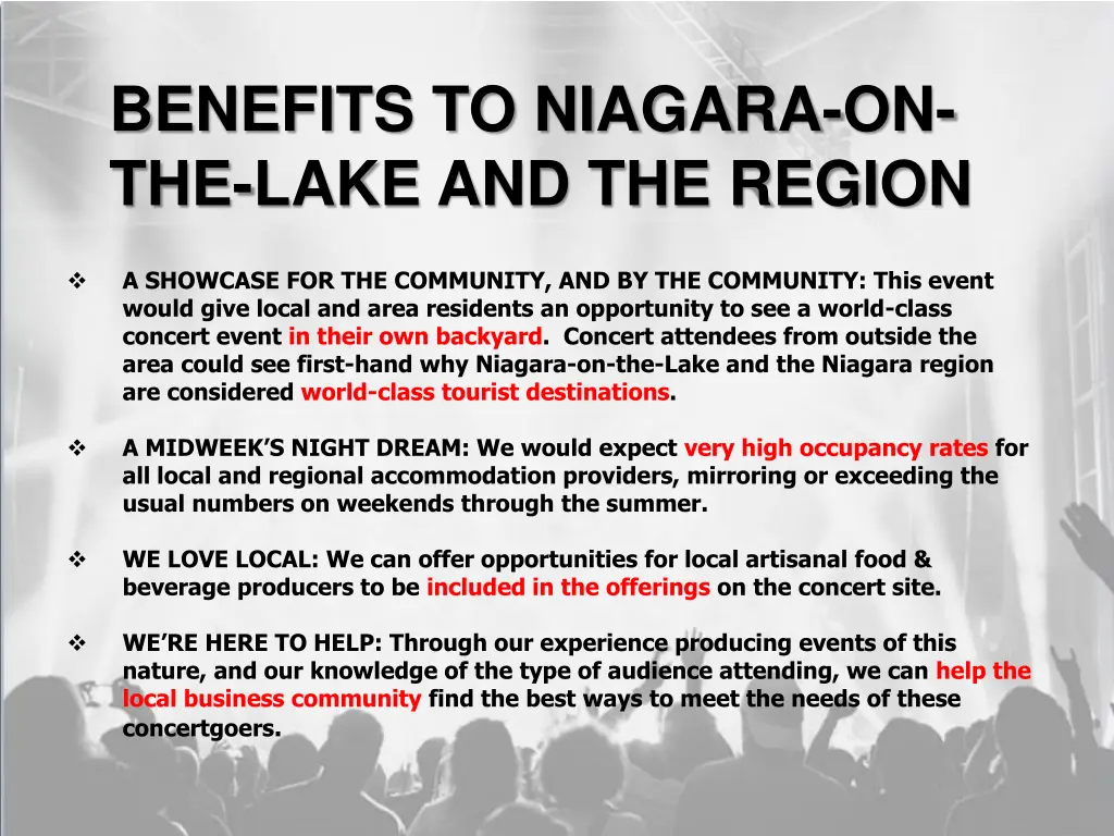 benefits to niagara on the lake and the region