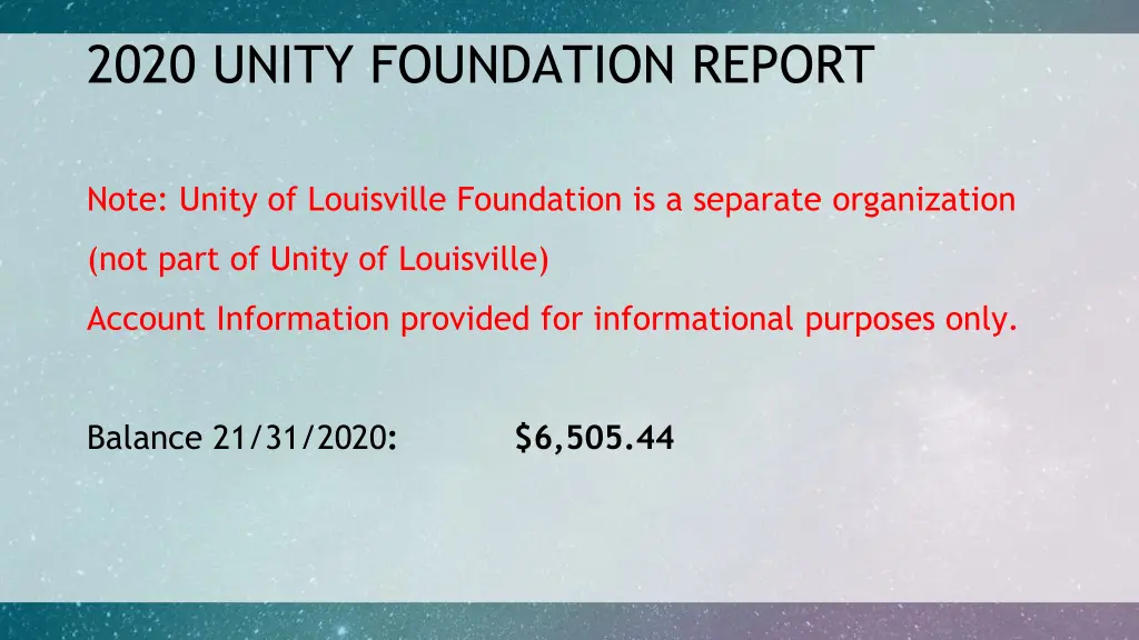 2020 unity foundation report