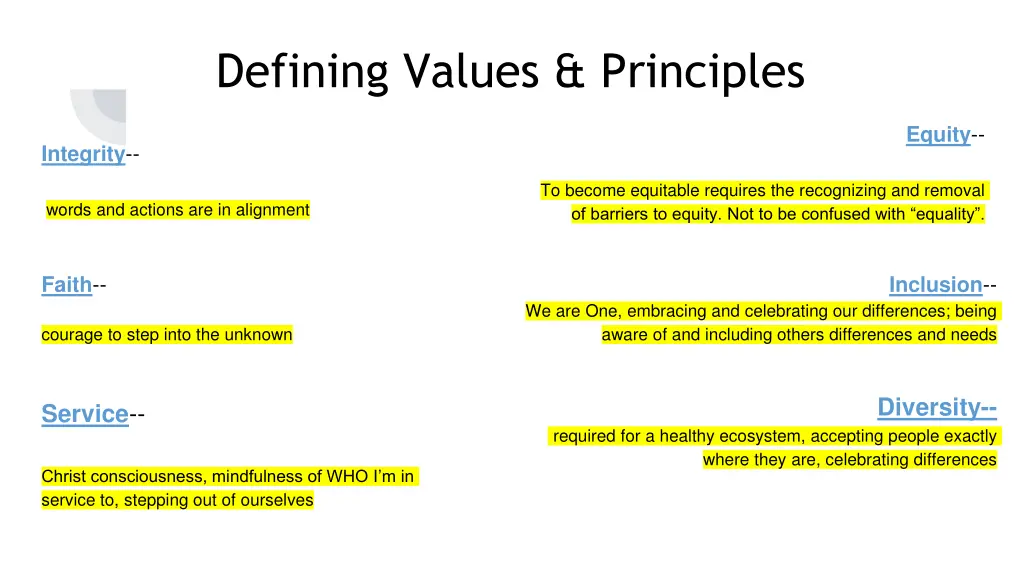 defining values principles
