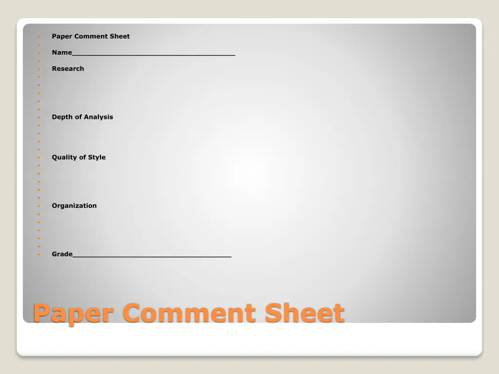 paper comment sheet