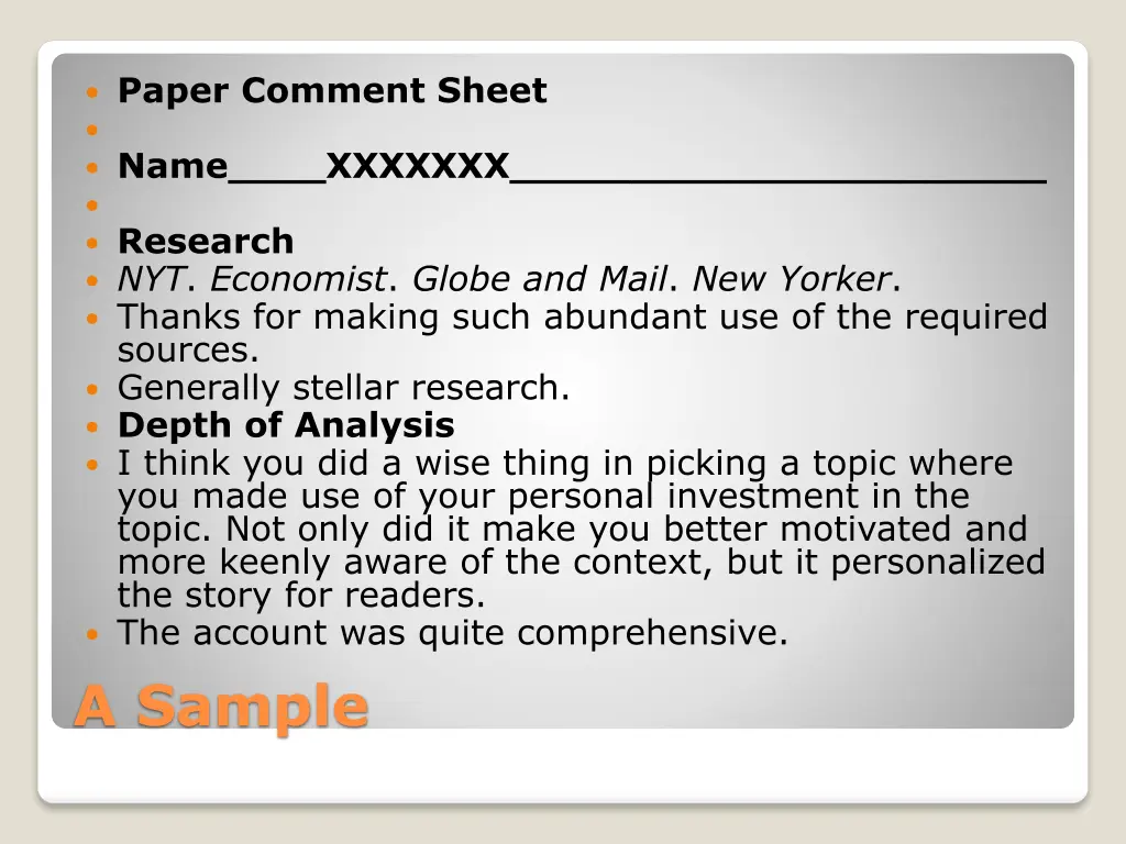 paper comment sheet name xxxxxxx research