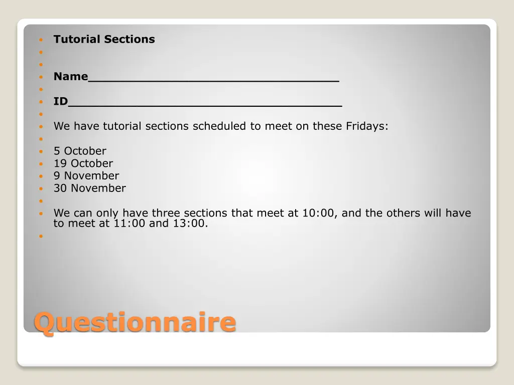 tutorial sections