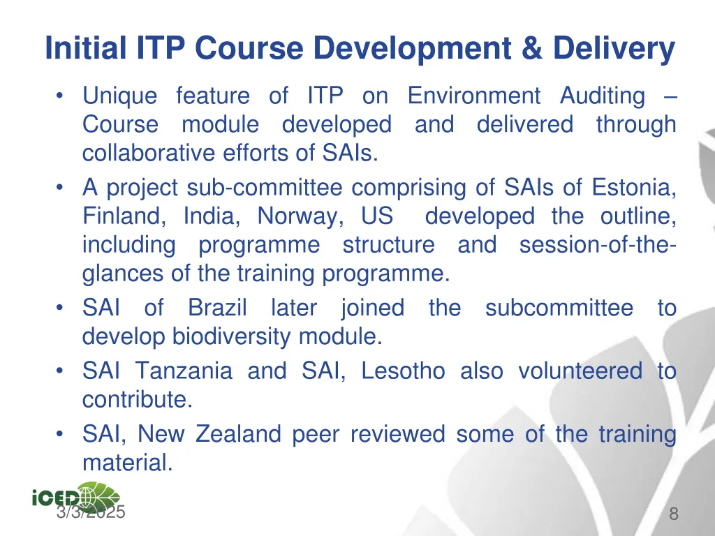 initial itp course development delivery