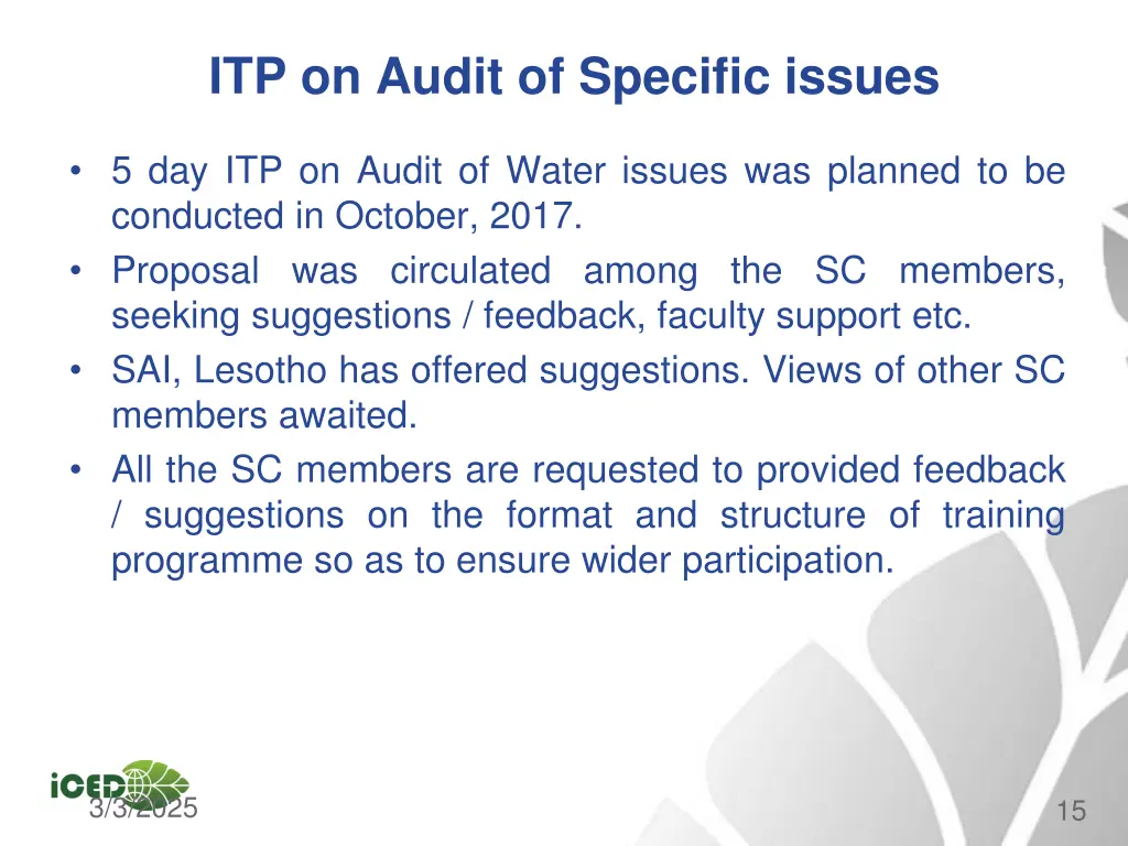 itp on audit of specific issues 1