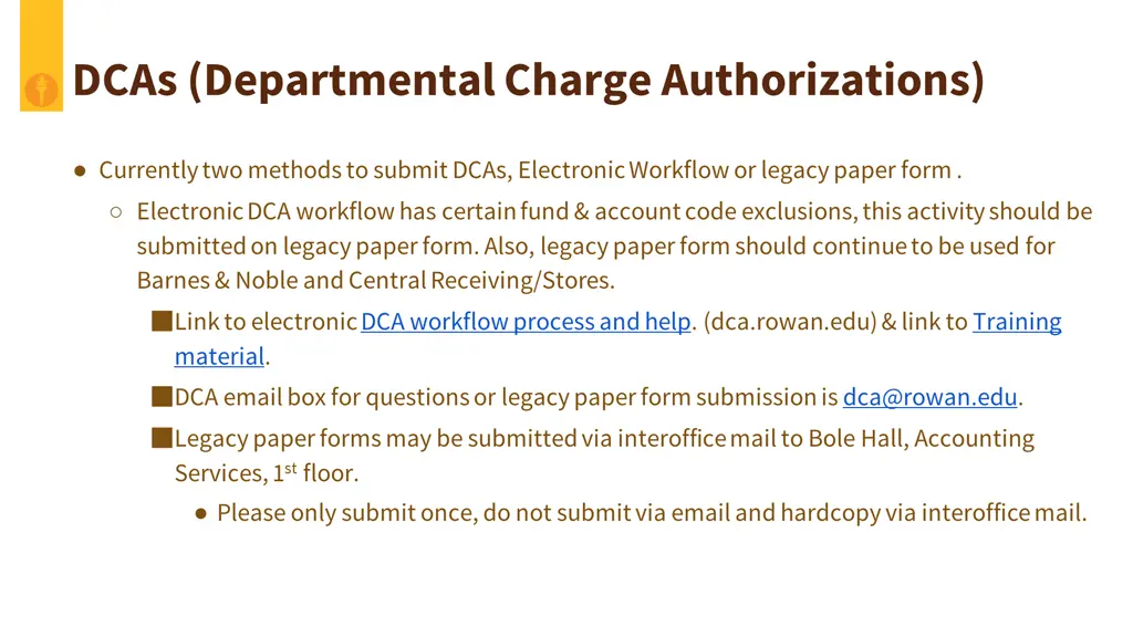 dcas departmental charge authorizations