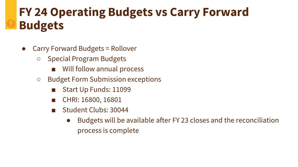 fy 24 operating budgets vs carry forward budgets