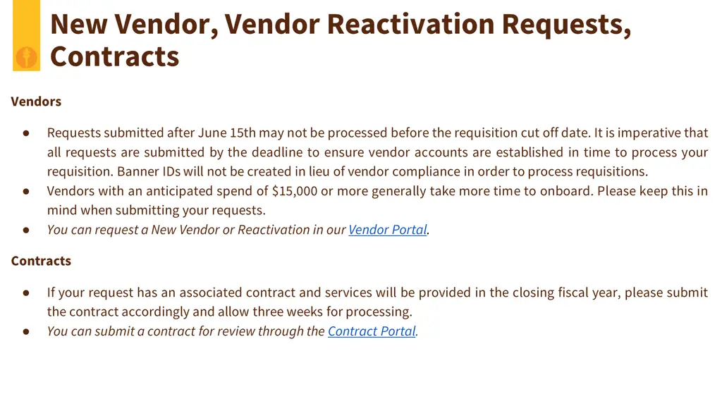 new vendor vendor reactivation requests contracts