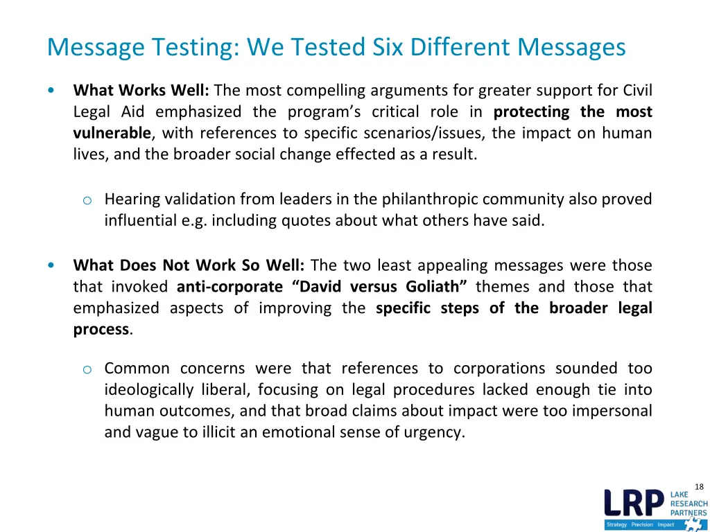 message testing we tested six different messages