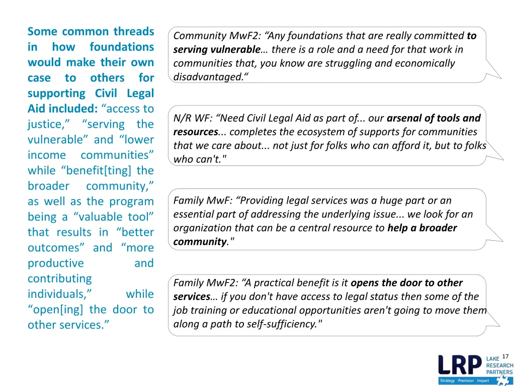 some common threads in how foundations would make