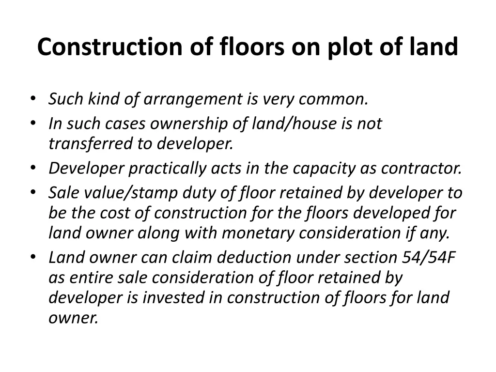 construction of floors on plot of land