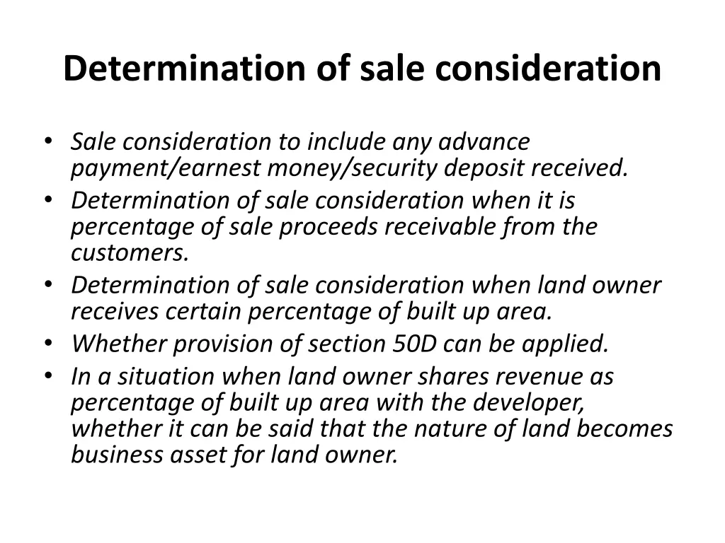 determination of sale consideration