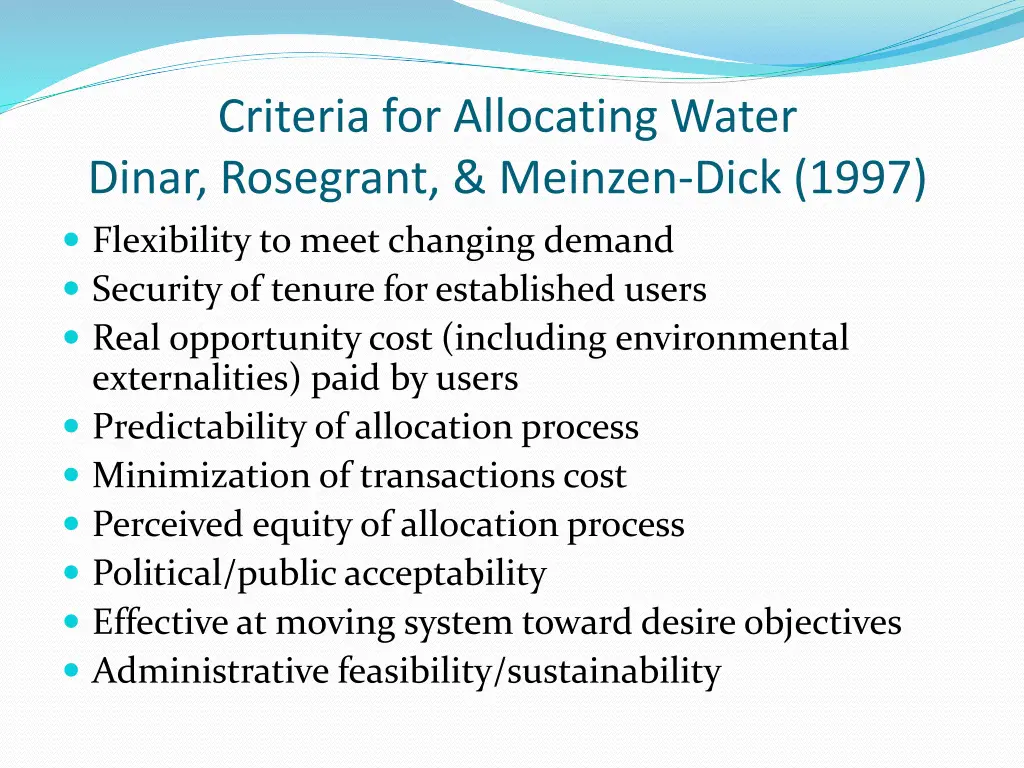 criteria for allocating water dinar rosegrant