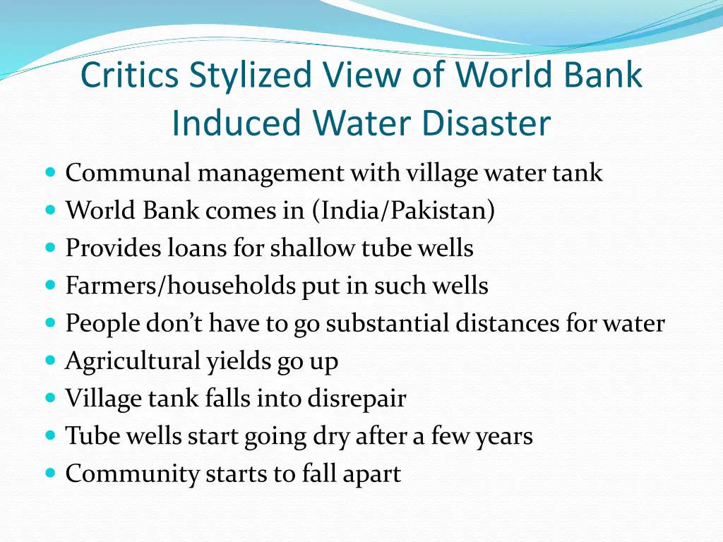 critics stylized view of world bank induced water