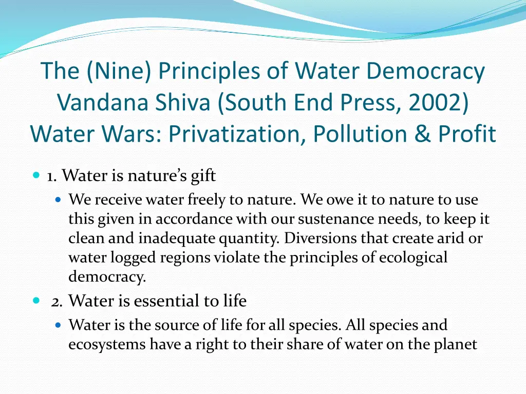 the nine principles of water democracy vandana