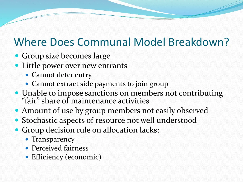 where does communal model breakdown group size