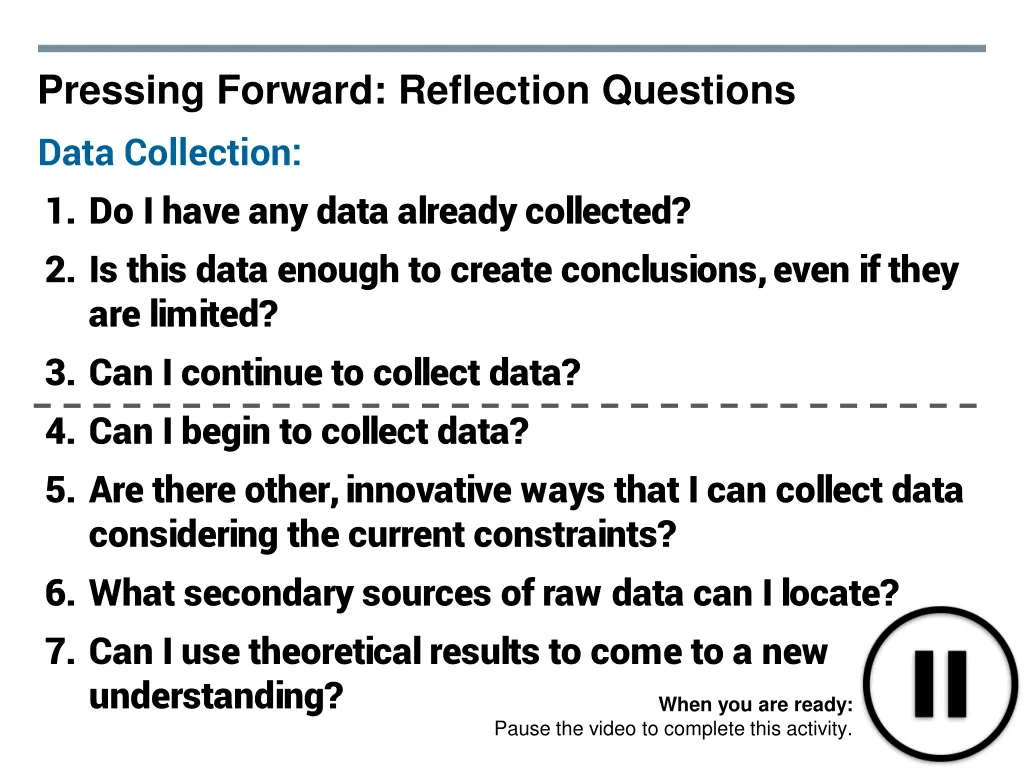 pressing forward reflection questions data