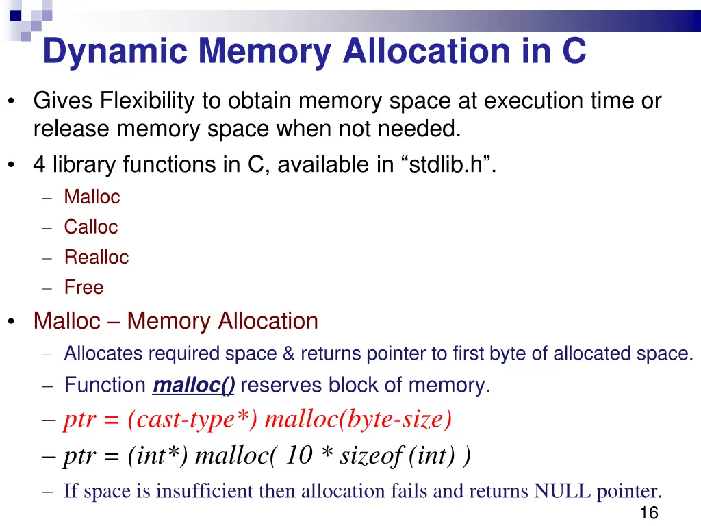 dynamic memory allocation in c