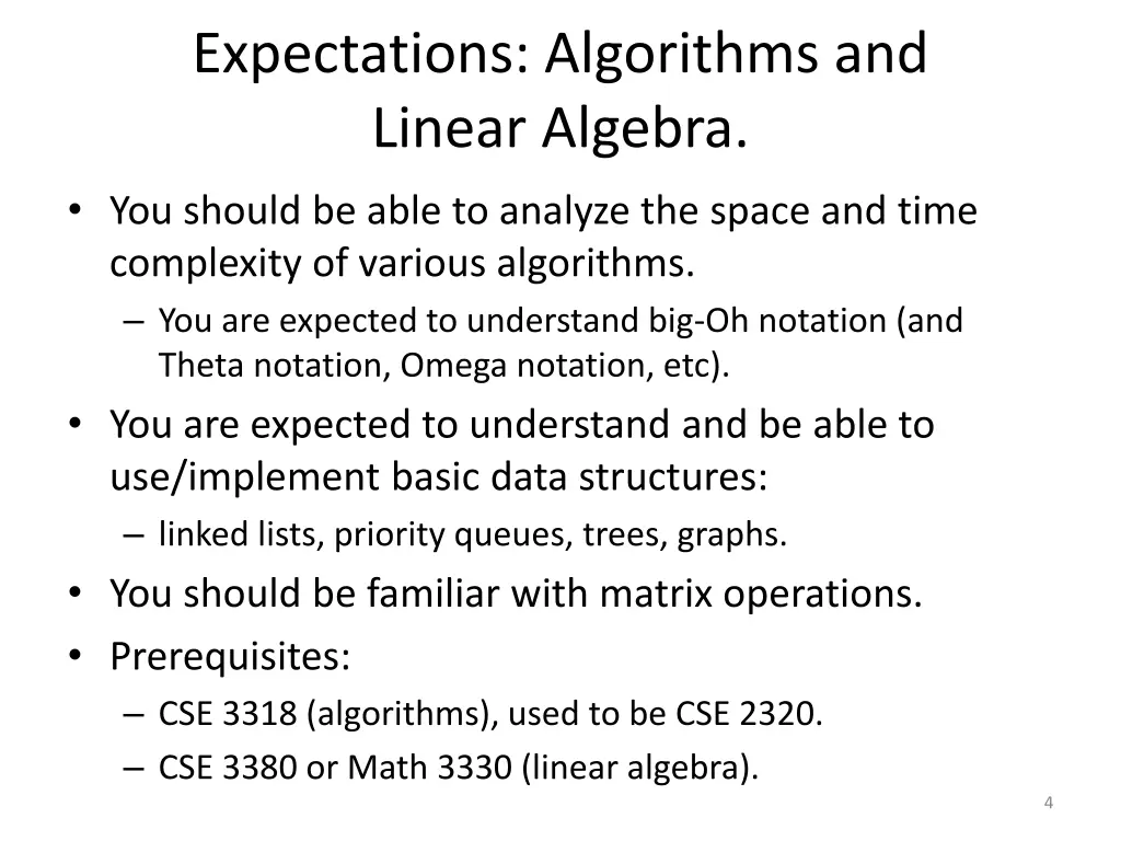 expectations algorithms and linear algebra